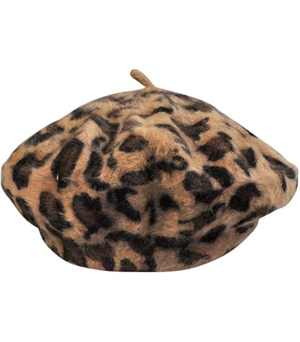 GALPADA Berets Leopard Print Beret Hat Leopard Warm Hat Caps